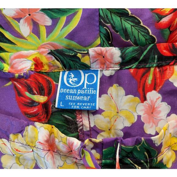 OP Ocean Pacific Sunwear 90s Y2K Drawstring Hawaiian Sleep Shorts Size Large - Picture 4 of 5